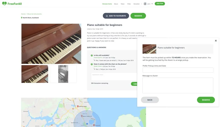 Free For All platform screen for listing a household item to give away