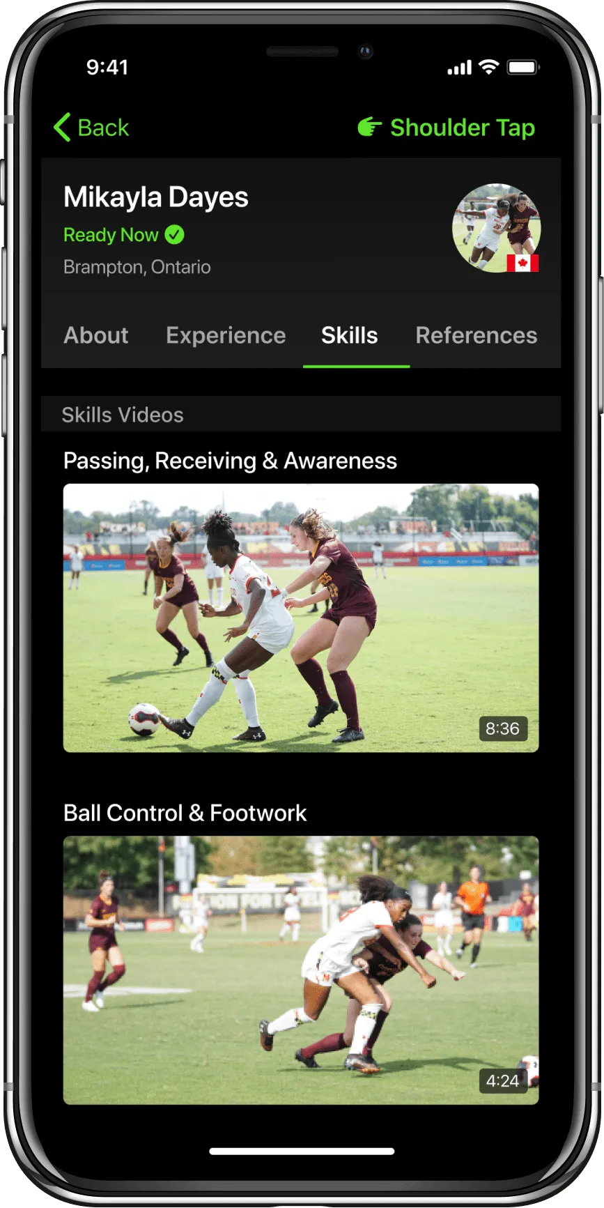 Usshh app athlete profile with video highlights and experience