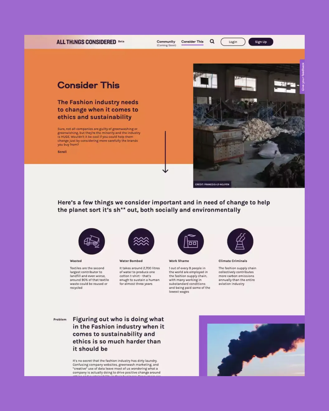 All Things Considered 'Consider This' page explaining fashion's waste, water, labour and carbon impacts