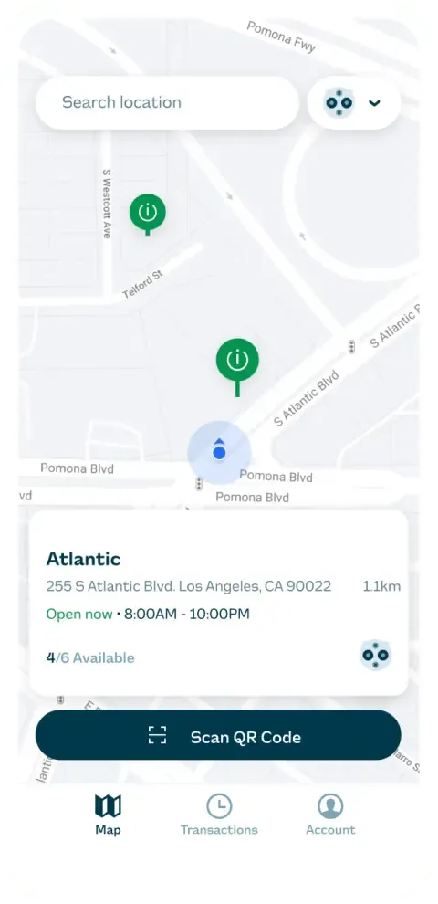 Invisible Urban driver app map showing nearby chargers and station availability