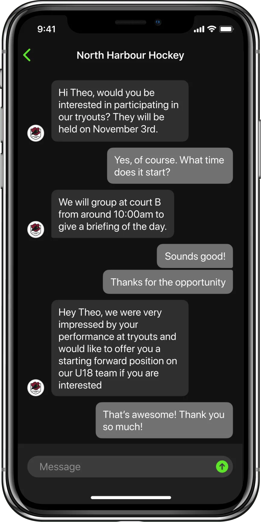 Usshh app sports resume showing references and bio