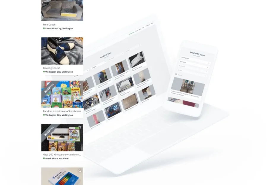 Free For All browse screen showing donated items available nearby