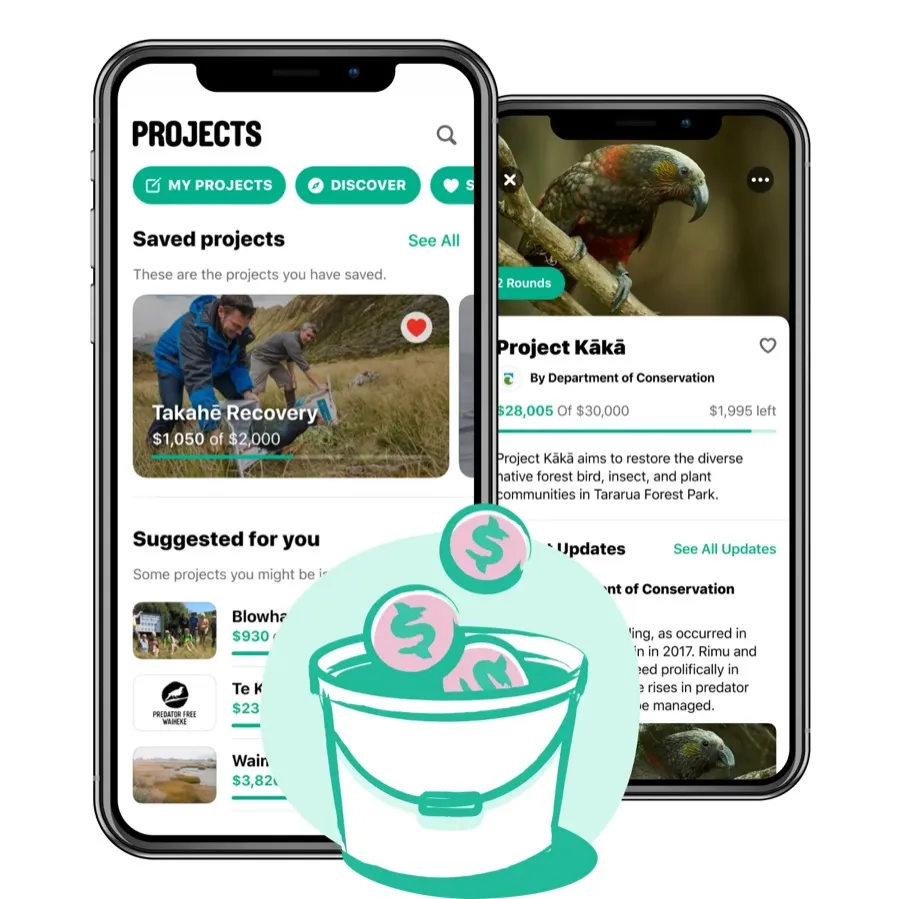 Bucket app project detail with fundraising progress and updates
