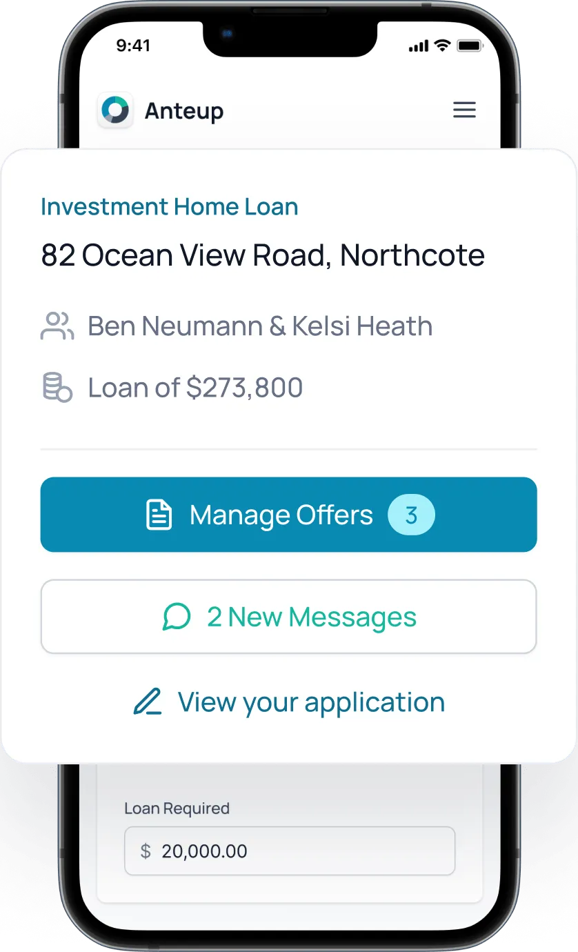 Anteup results screen comparing loan offers from multiple lenders