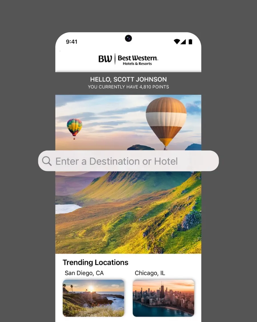Best Western To Go rewards screen showing points earned on a booking