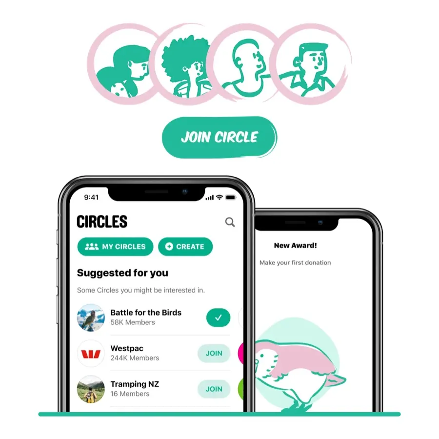 Bucket app screen showing a supporter's donations and impact