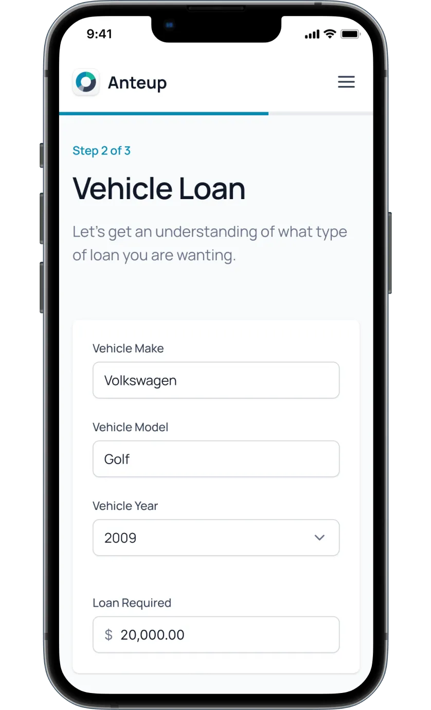Anteup offer detail showing interest rate and terms for a lender's bid
