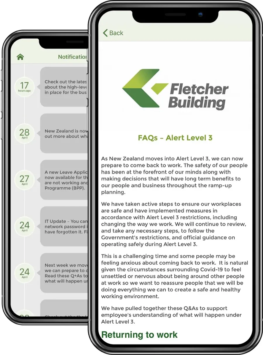 Fletcher Building support hub screens across devices