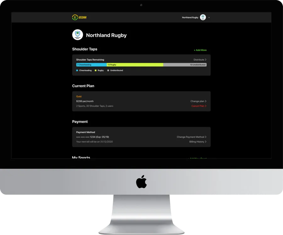 Usshh admin console for managing sports, users and billing
