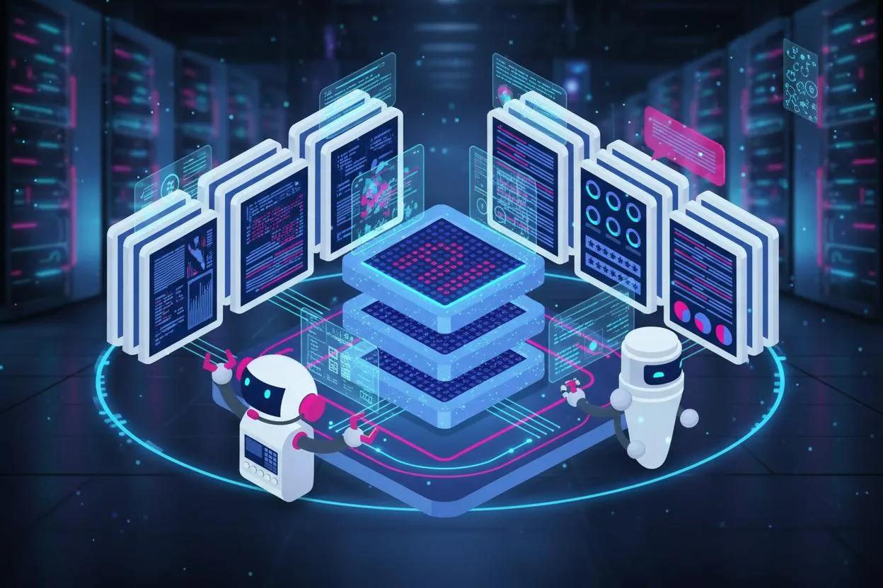 Abstract visual representing AI and software development concepts