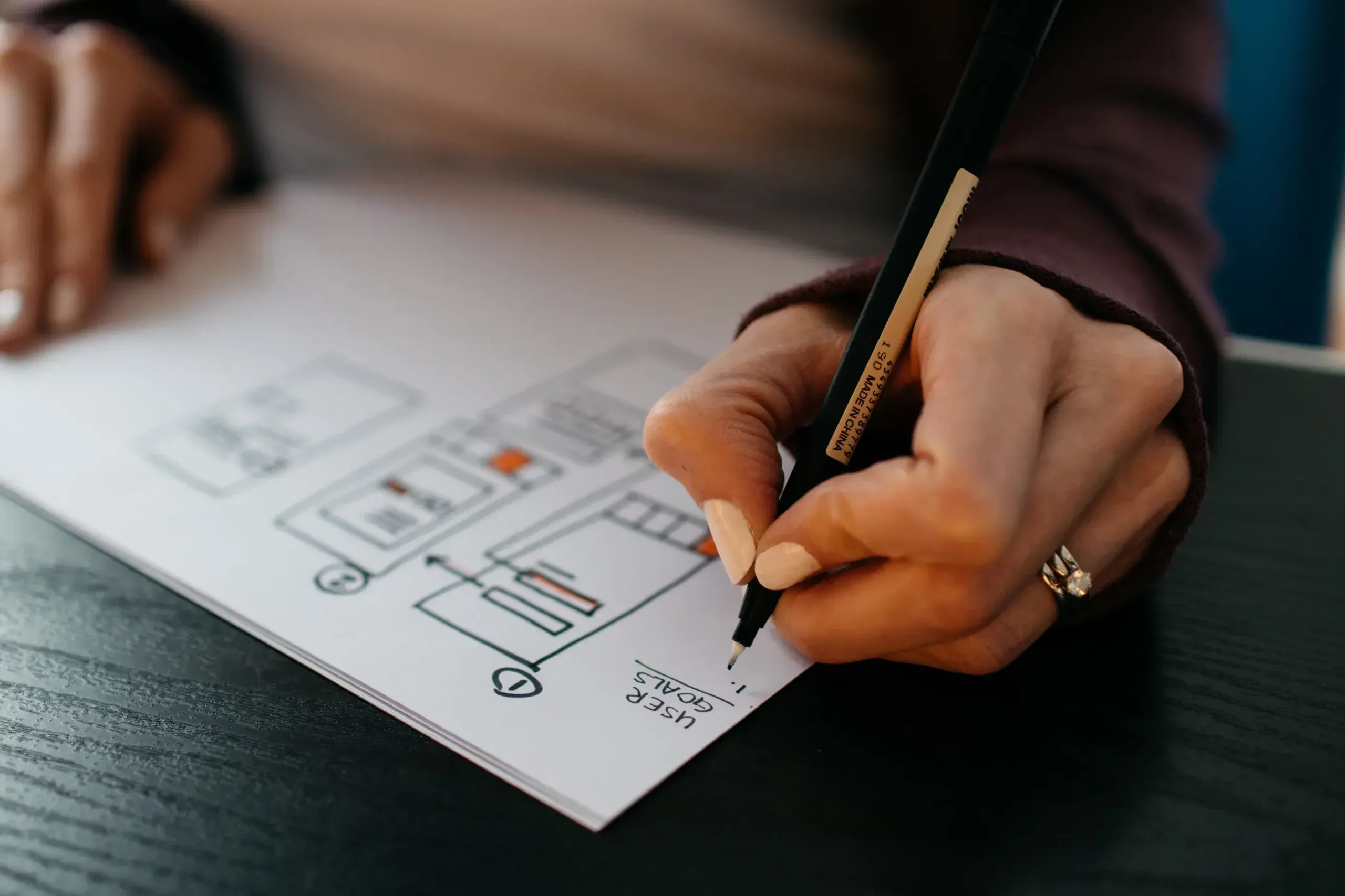 A UX and UI design process illustration showing wireframes and design components