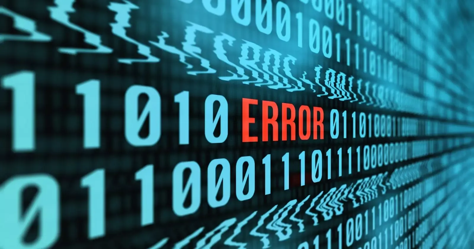 Glowing blue binary code in 3D perspective with the word ERROR highlighted in red, symbolising a data fault caught early