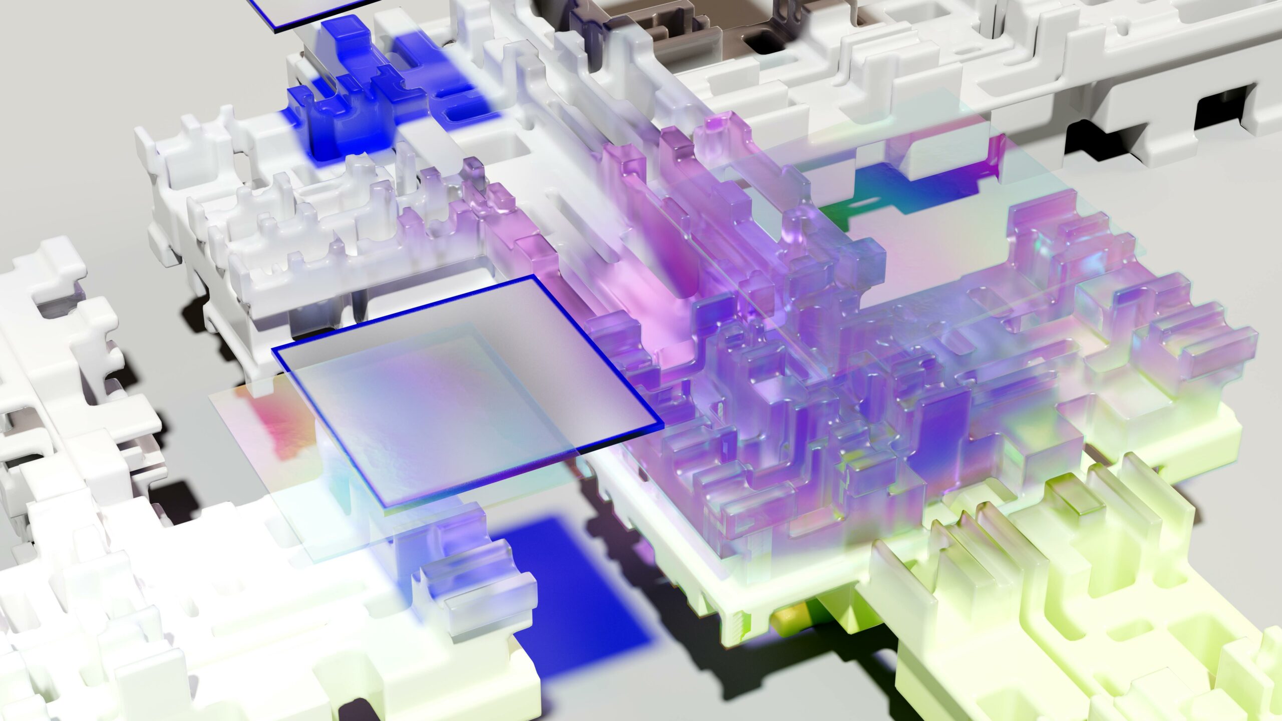 Abstract image with purple, white and blue.